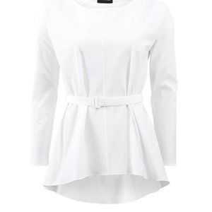$950 THE ROW Isa Belted Top Poplin Shirt Size 6 White Blouse Designer